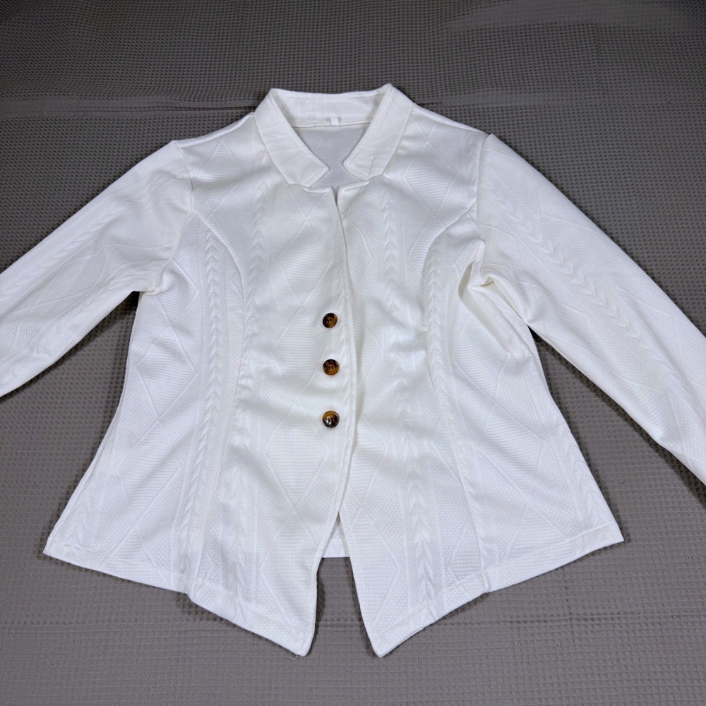 Unbranded Textured Jacquard Blazer Cardigan L White Asymmetrical Hem‎ Long Slv